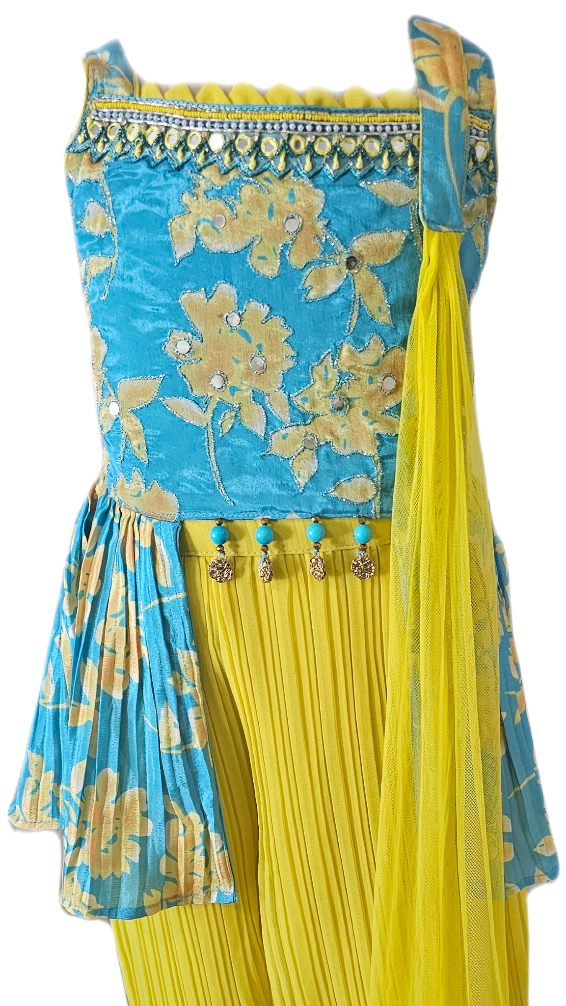 Trendy Blue & Yellow Peplum Dhoti Set – Elegant Festive Wear