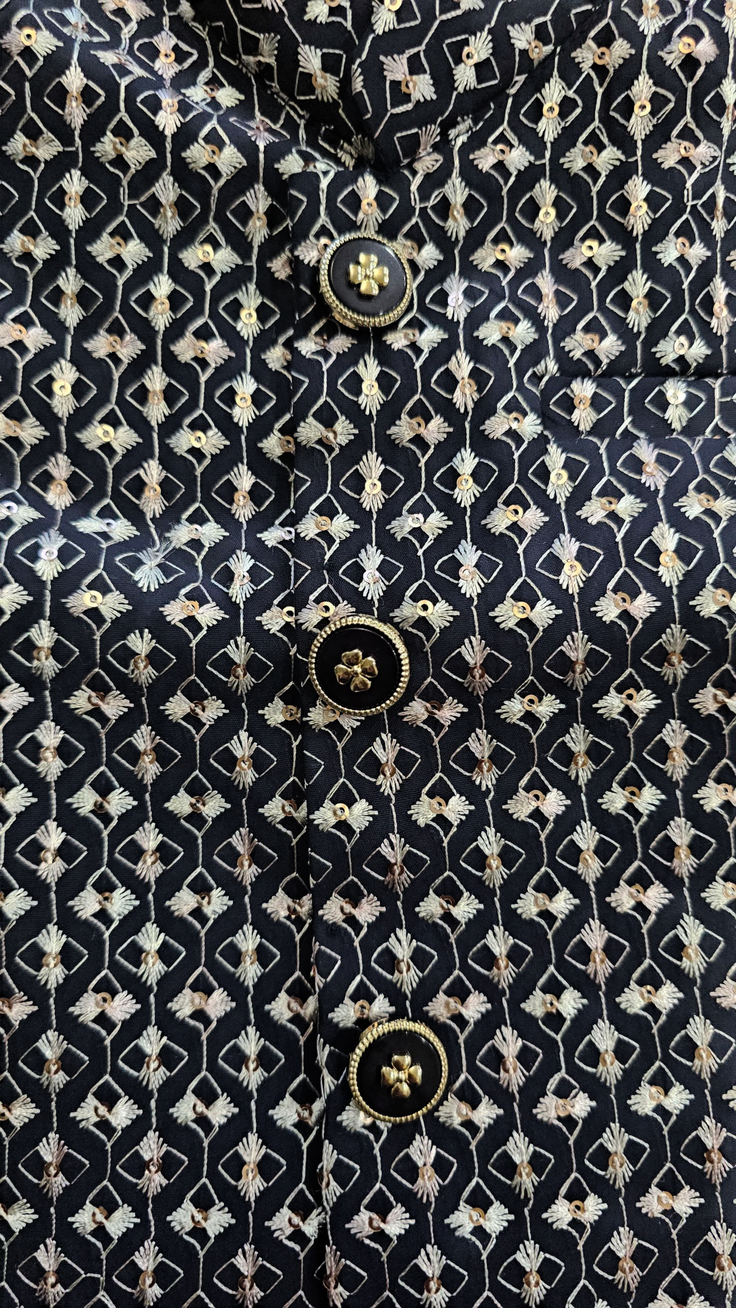 Boy's Navy Blue Kurta, Pajama & Printed Jacket Set