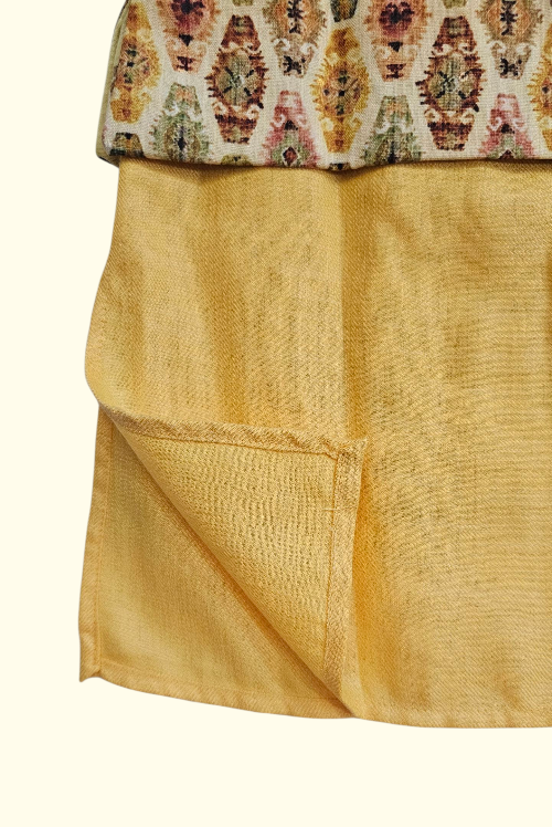 Boy's Yellow Kurta, Pajama & Printed Nehru Jacket Set
