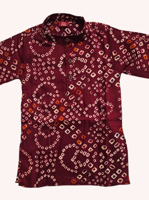 Boy’s Traditional Bandhani Kurta Pajama Set (Maroon Color)