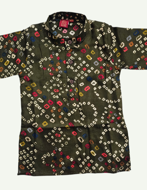 Boy’s Traditional Bandhani Kurta Pajama Set (Mehendi Color)