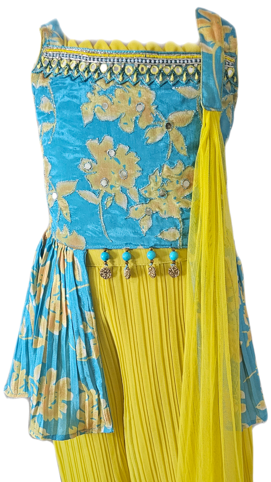 Trendy Blue & Yellow Peplum Dhoti Set – Elegant Festive Wear