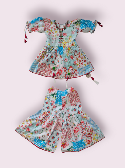 Girls pastel blue floral sharara Set – Festive & Casual Wear