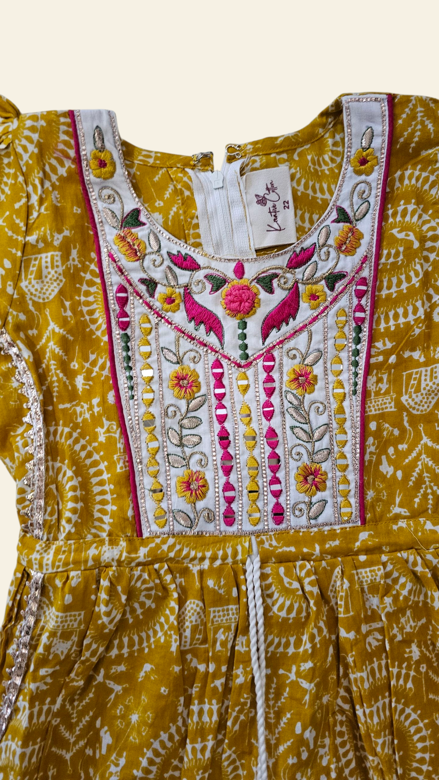 Girls’ Mustard Yellow Ethnic Set with traditional warli print