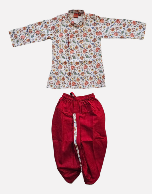 Baby Boys Floral Kurta w/Red Dhoti