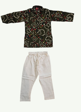 Boy’s Traditional Bandhani Kurta Pajama Set (Mehendi Color)