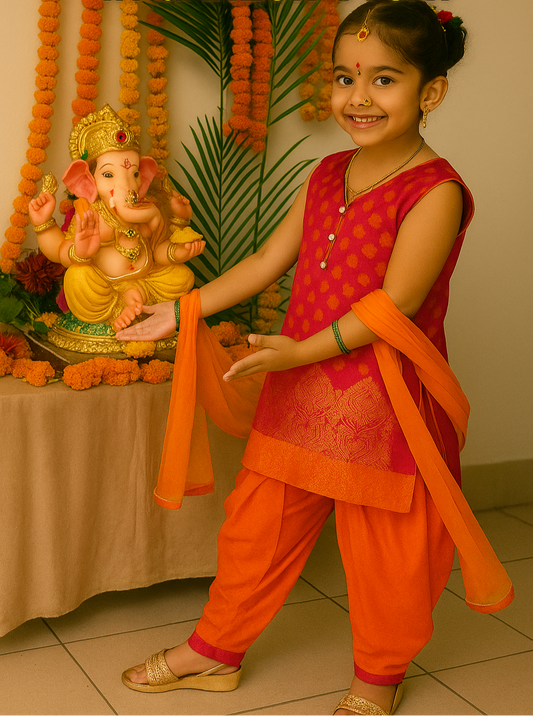Elegant Pink & Orange Sleeveless Salwar Kameez Set – Festive & Ethnic Wear