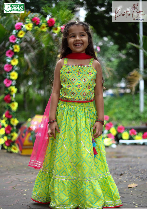 Kids lime green lehenga