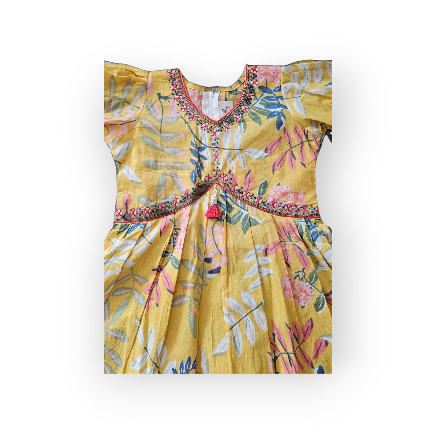 Pastel elegant yellow floral sharara set