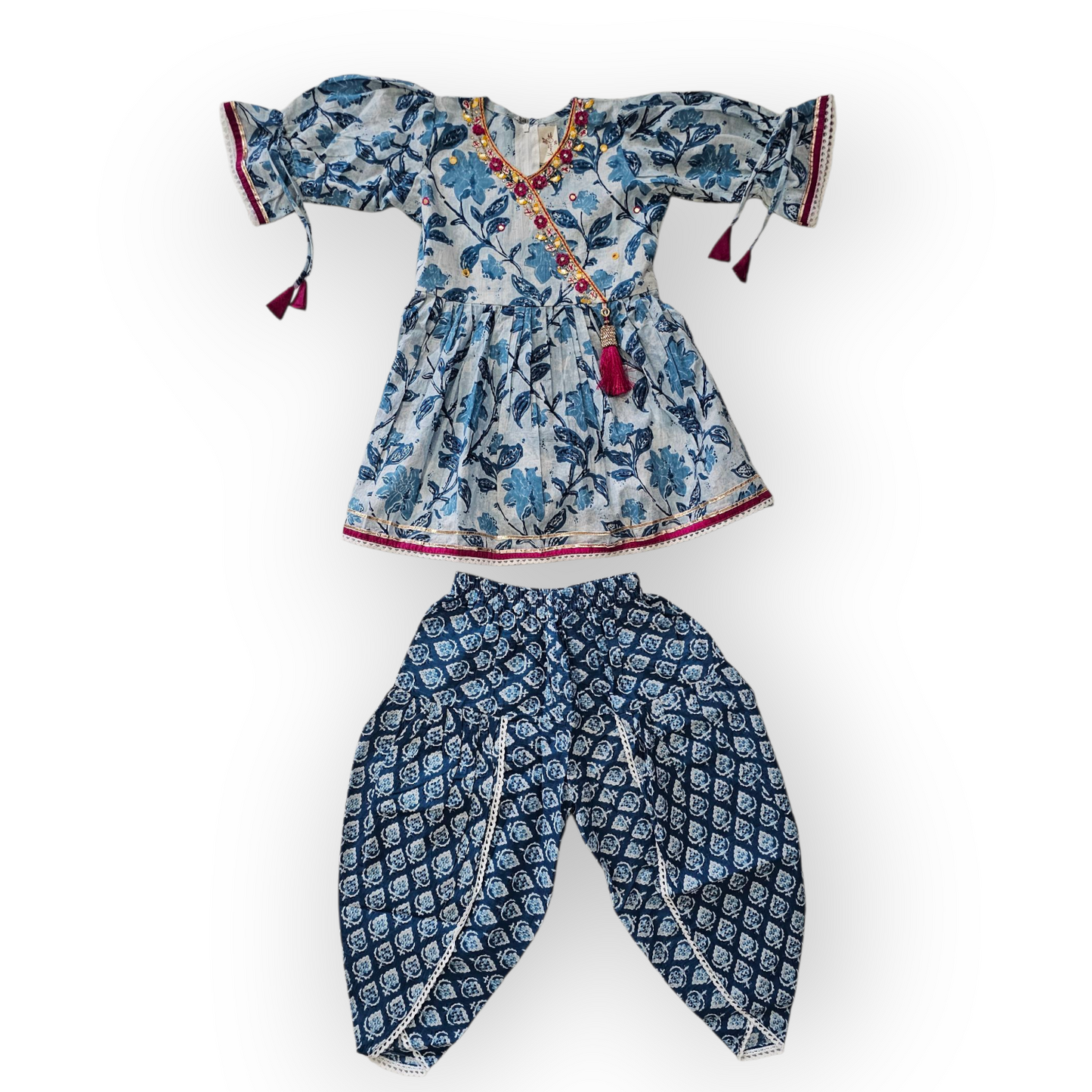 Little Blossom Blue Floral Kurta & Dhoti Set 🌸💙